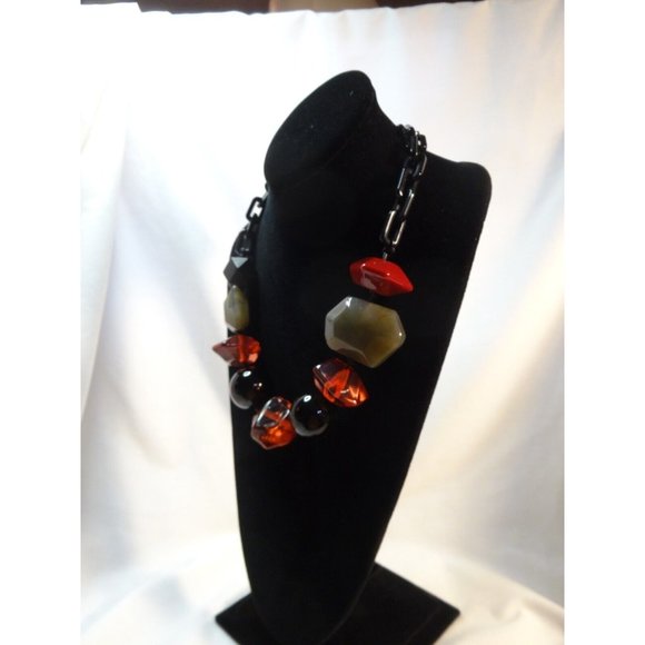 SUPER CHUNKY Lucite Assymetric Stones Chain Back NECKLACE Adjustable 22" - Picture 3 of 8